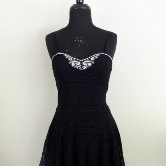 Free People Black Lace Beaded Fit & Flare Dress M - Picture 4 of 8